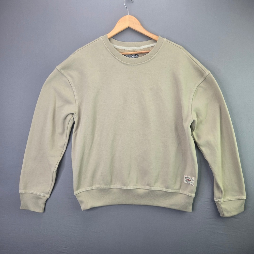 Brooklyn Cloth Workwear Sweatshirt L Tan Crew Neck Fleece Pullover Drop Shoulder